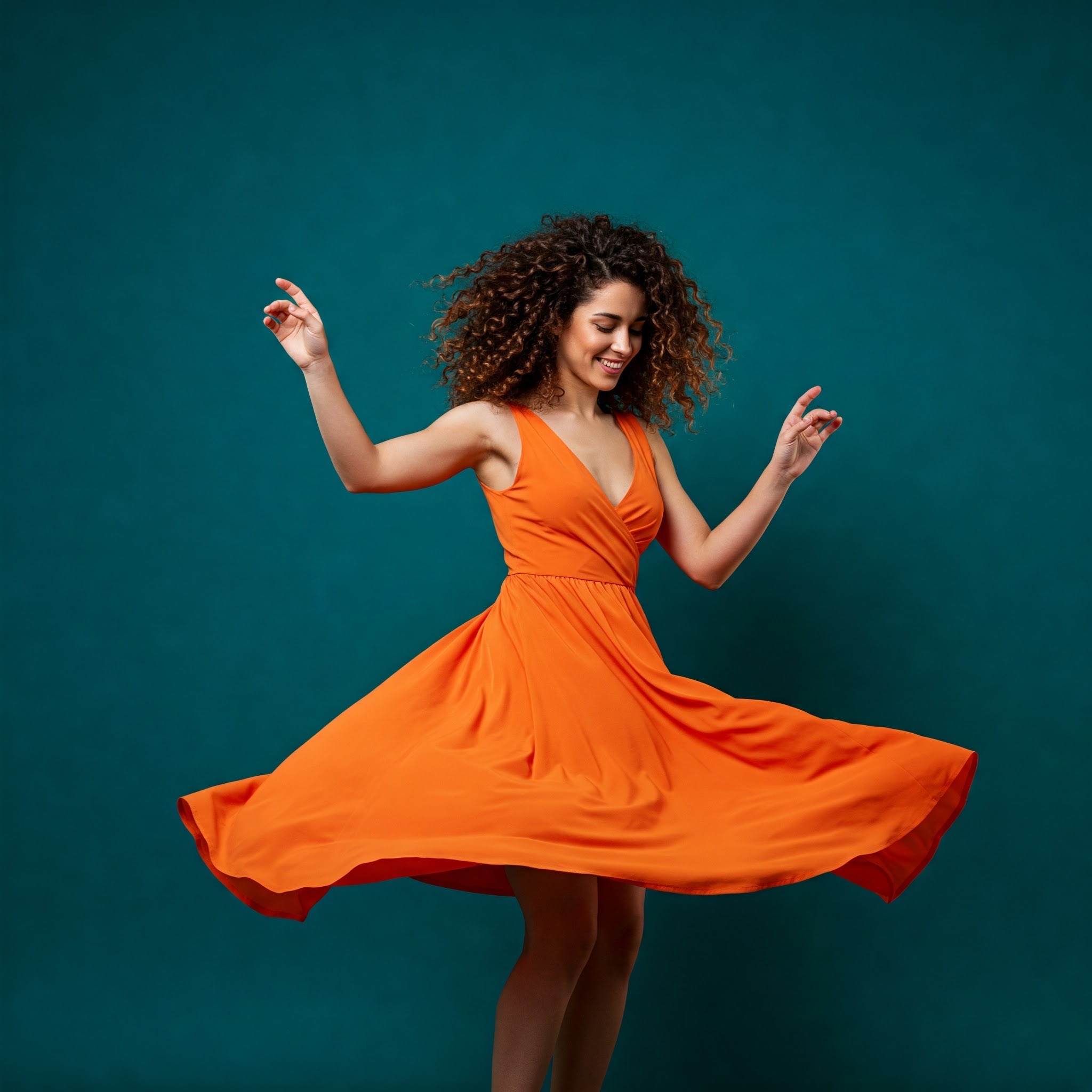 photo of Joyful Woman Twirling in Orange Dress